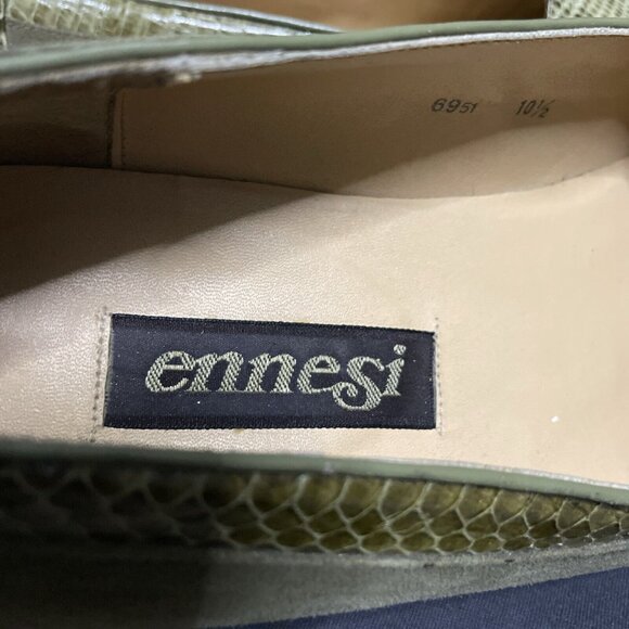 Ennesi Genuine Reptile & Leather Olive Green Slip On Mens Size 10.5 Dress Shoes main image 4